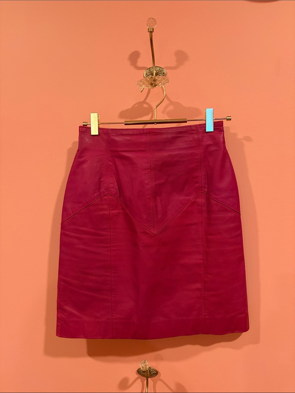 Women’s Vintage Magenta Leather Mini Skirt